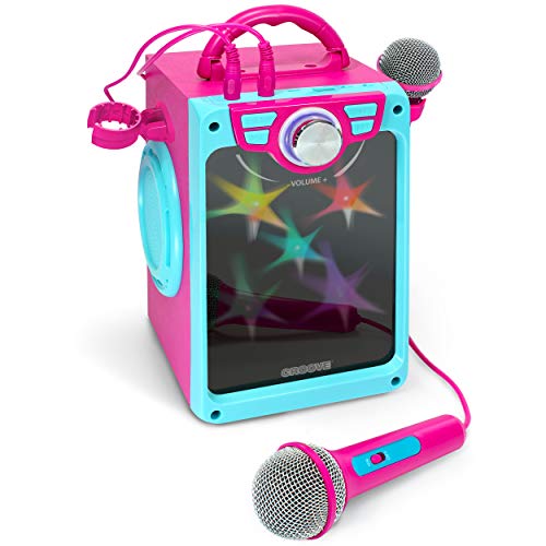 Croove Karaoke Machine for Kids Karoke Set with 2 Microphones Bluetooth/AUX/USB Connectivity Pink