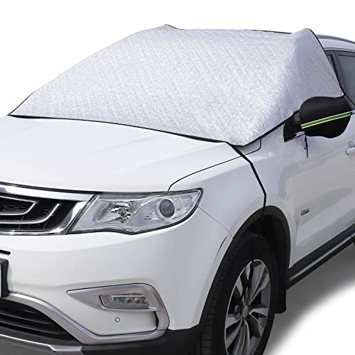 Kaskawise Car Windshield Sunshade, Car Sunshade with Side Mirror Protector for UV and Sun Heat Protection, Waterproof and Windproof Car Sunshade for Trucks and SUVs 59×78.3 Inches (Silver)