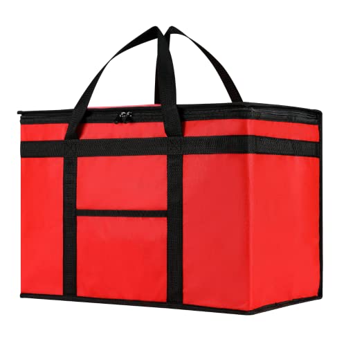 NZ home XXL Insulated Bag for Food Delivery & Grocery Shopping with Zippered Top, Red (1 pack)