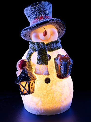 VP Home Christmas Snowman Decor Christmas Figurines Resin Snowman Lighted Decorations Indoor Glowing Snowman LED Holiday Light Up Snowman Indoor Festive Fiber Optic Decorations