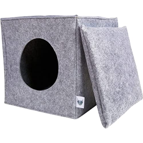 Viirkuja Felt Cat Cave With Cushion Particularly Stable & Warm Light Grey