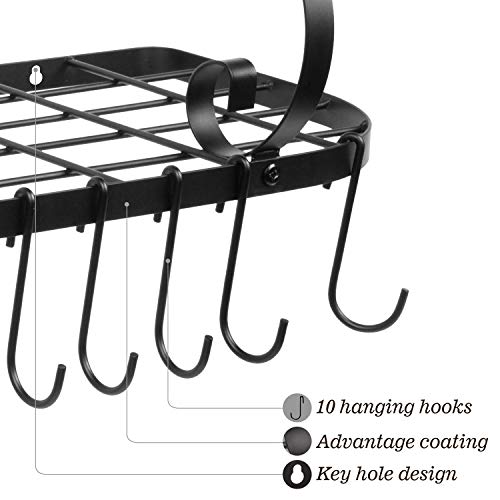 Vdomus Wall Mounted Pot and Pan Rack for Kitchen, Cookware Hanging rack with 10 Hooks Included, Hanging Pan Organizer, Black