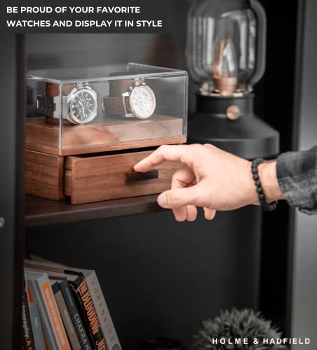 Watch Display Case For Men - Watch Box Organizer For Men With Walnut Finish - Unique Watch Holder For Men Display Stand