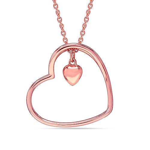 LeCalla 925 Sterling Silver 14K Rose Gold Plated Lightweight Italian Design Double Heart Pendant Cable Chain Necklace with Lobster Claw Clasp for Women Teen 18 Inches