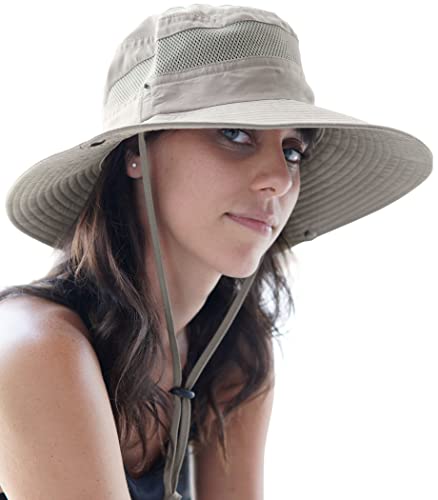 GearTOP Wide Brim Sun Hat for Men and Women - Mens Bucket Hats with UV Protection for Hiking - Beach Hats for Women UPF 50+ (Beige, 7-7 1/2)