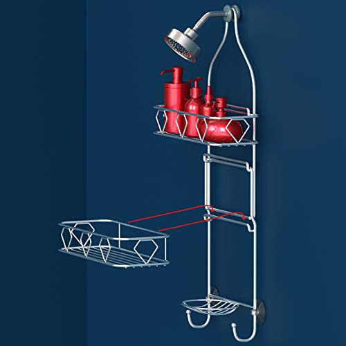 Vdomus 3 Tier Hanging Shower Caddy Bathroom Shower Organizer Shower Rack With Soap Holder- 11.6” x 5” x 24.2”, Mesh Bathroom Shower Head Organizer Shelf for Shampoo and Soap, Upgraded 2nd Edition