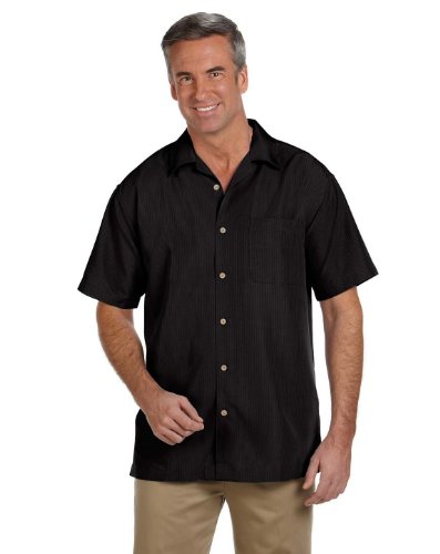 Harriton M560 Men's Barbados Textured Camp Shirt X-Large Black