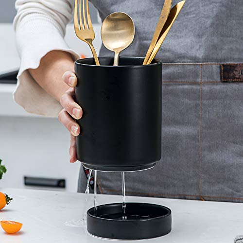 Bruntmor Kitchen Utensil Holder for Countertop 5.6″ Ceramic Utensil Crock Black