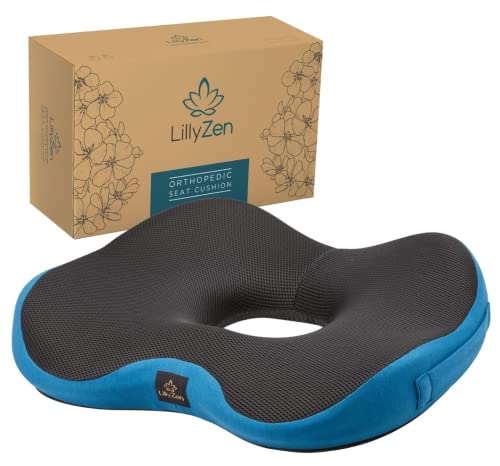 LILLYZEN Donut Pillow for Tailbone Pain Relief Memory Foam SEAT Cushion Orthopedic SEAT Pressure Relief Sitting Coccyx Sciatica Black Blue