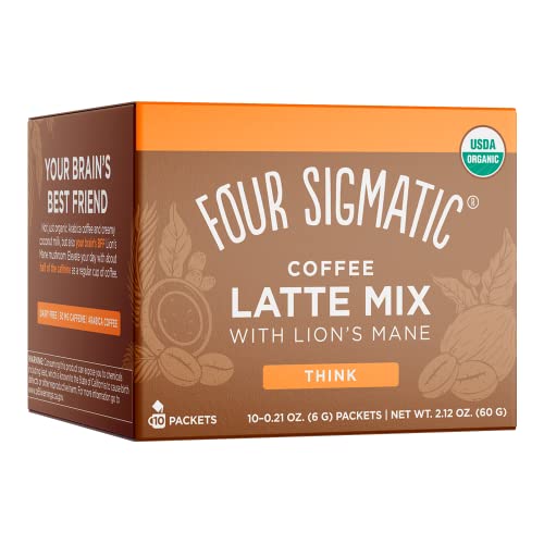 Mushroom Coffee Latte by Four Sigmatic | Organic Instant Coffee Latte Mix with Lion's Mane, Chaga Mushrooms & Coconut Milk Powder | Immune & Energy Support | Keto & Dairy-Free | 10 Count
