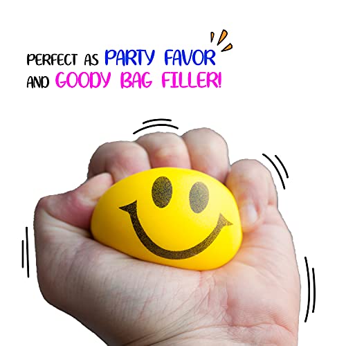 Be Happy Colored Smile Face Stress Balls 25 Squishy Toys Bulk Pack of 12 Neon