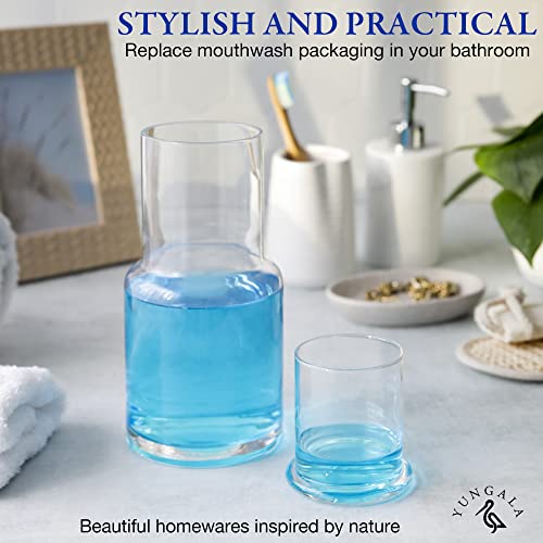 Bedside water carafe and glass set or mouth wash container with cup