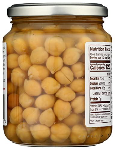 Jovial 100% Organic Chickpeas - Chickpeas, Organic Chickpeas, No Saturated Fat, Gluten Free, Recyclable Glass, Great Source of Fiber, No Additives or Preservatives, Product of Italy - 13 Oz