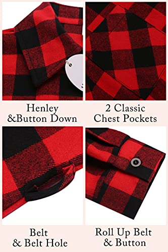Hotouch Plus Size Flannel Shirts for Women Long Sleeve Boyfriend Black Red XXL