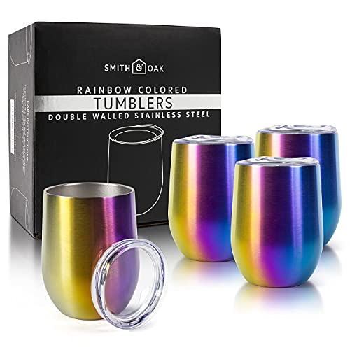 4 Pack Rainbow Insulated Wine Tumblers Stainless Steel Coffee Travel Mug