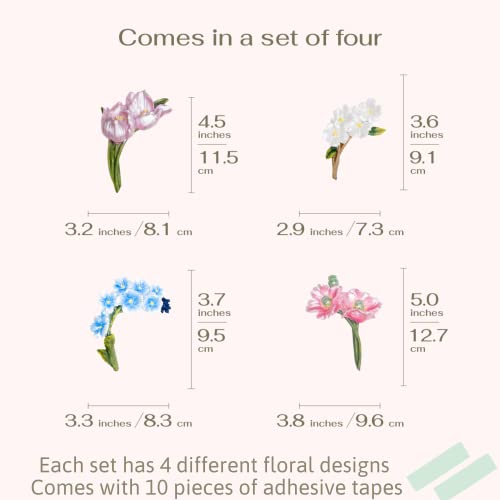 VIVERIE Flower 3D Wall Stickers, Set of 4 - Removable Wall Decal for Home Bedroom, Living Room, Nursery Decor, Light Switch Wall Plate Cover Self Adhesives, Door Corner Decoration, Frame Corner Decor
