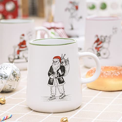 Bruntmor 16 Oz Christmas Coffee Mug Set of 4 Cute 16 Ounce  White Santa