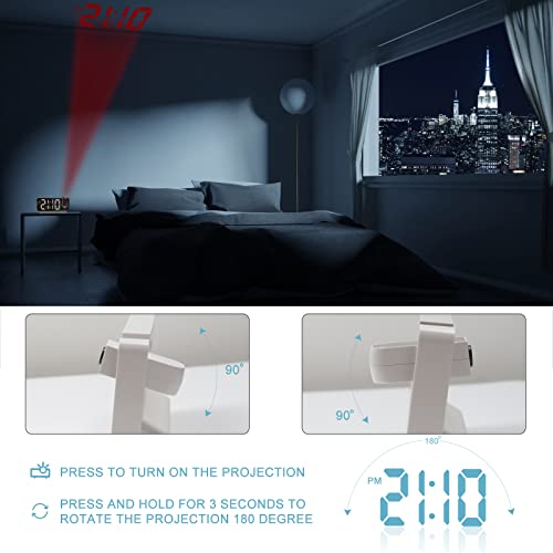 Kadams Projection Alarm Clock for Bedroom Ceiling Temperature Display White