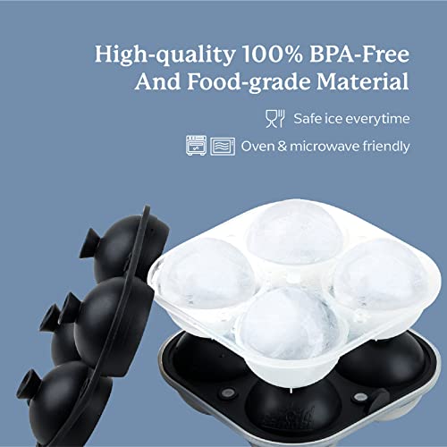 Samuelworld Large Ice Ball Maker with Lid, 4 x 2.5 Inch Ice Balls - BPA Free, Easy To Fill Round Silicone Ice Tray, Perfect Spheres Craft Ice Maker for Whiskey, Cocktails, Gifting - Black