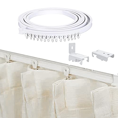 5 Meters（~16 feet） Alloy Windows Curtain Track, Flexible Bendable Straight Curved Curtain Track for L Shape U Shape Bay Windows Shower Curtains Room Divider DIY Mounting Accessories Include
