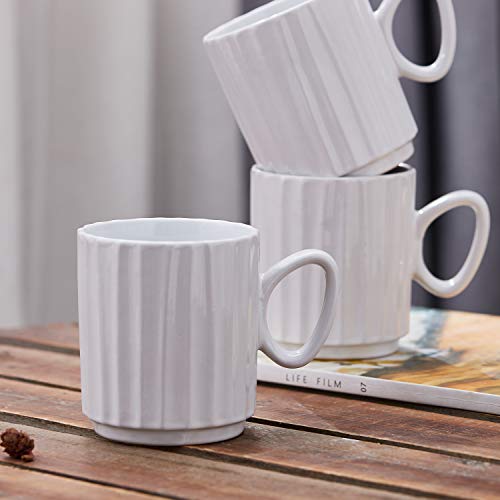 Bruntmor Ceramic Stacking Coffee Mug For Heavy Duty Cup Set Of 6 14 Ounce White