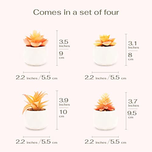 Viverie Mini 4pc Orange Artificial Succulent Plants Pots Faux Plant Included