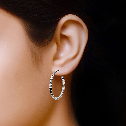 Lecalla Sterling Silver Jewelry Oval Shape Rhodium Hoop Earrings for Women