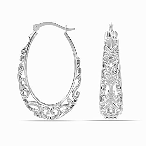 LeCalla 925 Sterling Silver Filigree Hoop Earrings for Women
