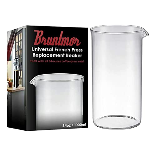 Bruntmor 34 Oz French Press Replacement Glass Beaker Carafe, 8 Cup Glass French Press Replacement Beaker, Coffee Press Glass Carafe For French Coffee Press, Thick Glass French Press Replacement Part