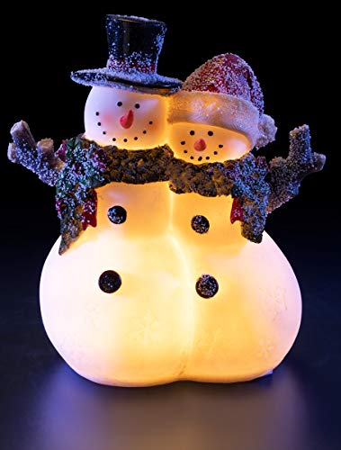 VP Home Christmas Snowman Decor Christmas Figurines Resin Snowman Lighted Decorations Indoor Glowing Snowman Couple LED Holiday Light Up Snowman Indoor Festive Fiber Optic Decorations