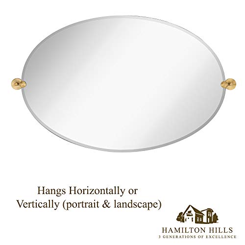 Hamilton Hills 24x36 Inch Frameless Oval Pivot Mirror Gold Wall Brackets