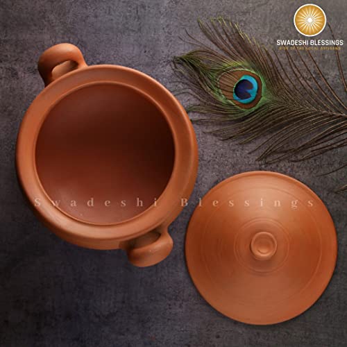 Unglazed Clay Cooking Pot With Lid 2 Liters Mirror Shine Finish