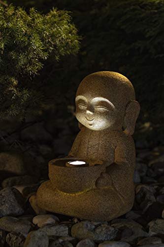 VP Home Buddha Statue for Home and Outdoor Decor Solar Powered Flickering LED Garden Light Zen Meditation Spiritual Room Decor (Peace and Serenity) Statue for Gifts