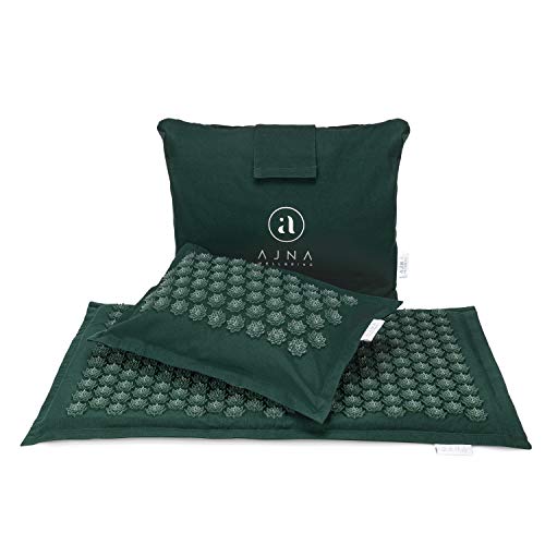 Acupressure Mat and Pillow Set - Ideal for Back Pain Relief and Neck Pain Relief - Advanced Stress Reliever - Muscle Relaxant - Free Tote Bag - Eco Lite (Forest)
