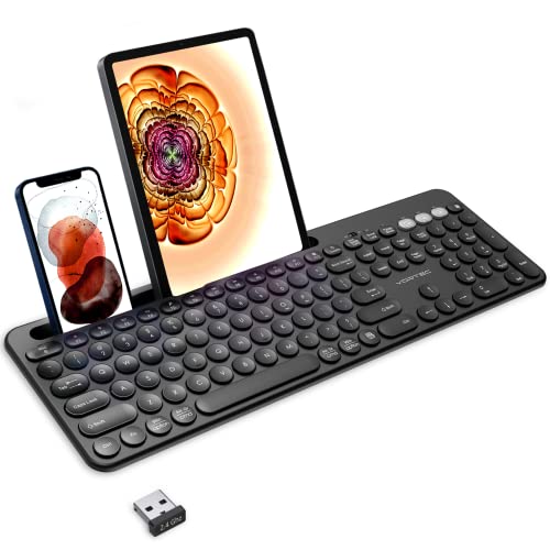 Vortec Wireless Multi-Device Bluetooth Keyboard - Compatible with iPhone, iPad, Android, Mac, PC - Includes Phone Tablet Holder