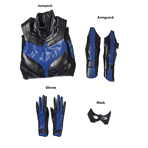 Mens Dick Grayson Costume Halloween Cosplay Jumpsuit Gloves Mask Full Sets Outfit