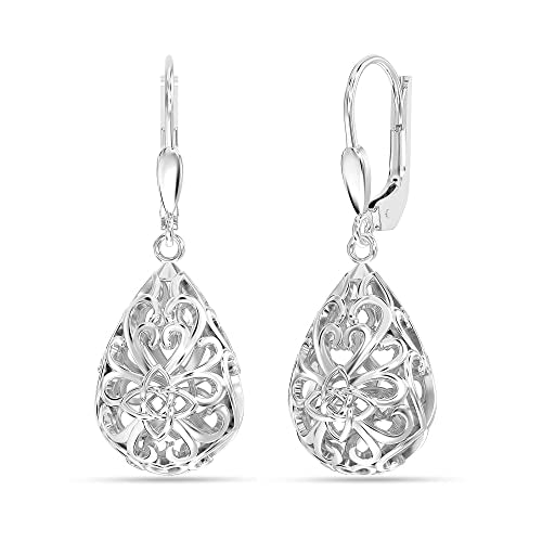 Lecalla 925 Sterling Silver Filigree Infinity Celtic Knot Earrings for Women Teen