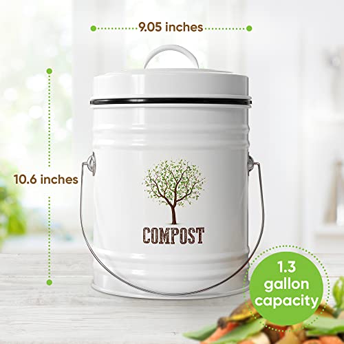Third Rock Kitchen Compost Bin 1.3 Gallon Bucket Liner & Charcoal