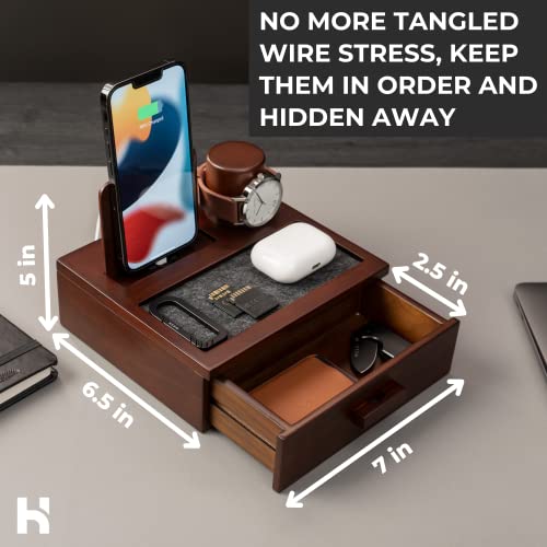 Holme & Hadfield Mens Organizer Wood Phone Dock Accessory Tray Charging Station