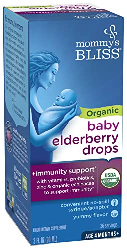 Mommy's Bliss Elderberry Drops Immune Vitamins Zinc Echinacea 3 Fl Oz 4 Month+
