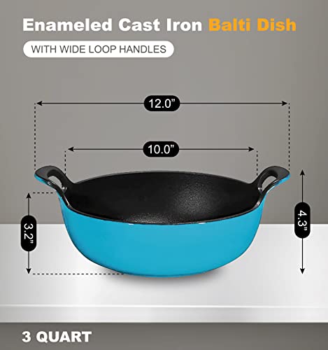 Bruntmor 3 Qt Enamel Cast Iron Balti Dish In Turquoise