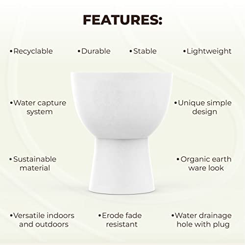 LUXEPORCH 10 Inch Plant Pot with Stand - Mid Century Modern Indoor Planter Pots with Drainage Hole, Plug, Plant Stand with Pot 10.6" Inches H - Large White Planters for Indoor Plants (Varen, White)