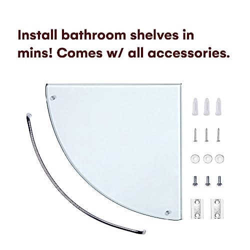 Vdomus Glass Corner Shelf Tempered Glass Stainless Steel Wall Bathroom Storage