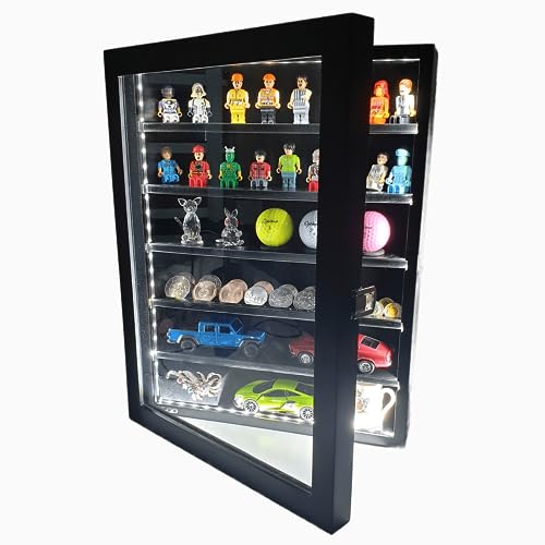 LED Display Case for Collectibles Wall Mount Glass Door Removable Shelves