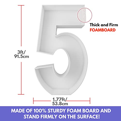 3FT Mosaic Balloon Frame Number 5 Marquee Light Up Numbers Pre-Cut Kit Thick Foam Board for Birthday Decoration