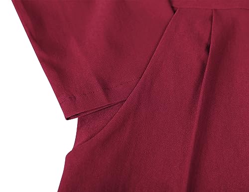 MUXXN Women's Midi Pencil Dresses 3/4 Sleeve Wine Red O Neck Dress Burgundy