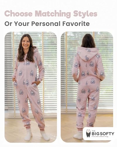 The Big Softy Adult Onesie Pajamas for Women Teen Pjs Pink Sloths Adult Medium