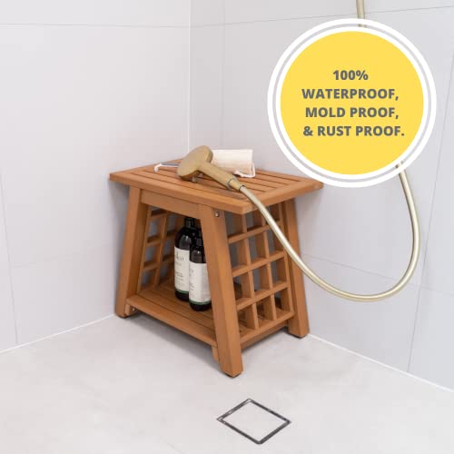 Shower Bench Waterproof  Bathroom Stool with Storage Shelf 18inch