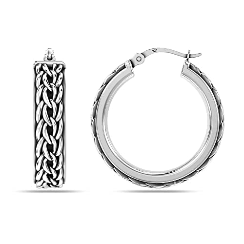 LeCalla Sterling Silver Jewelry Antique Click-Top Hoop Earrings for Women