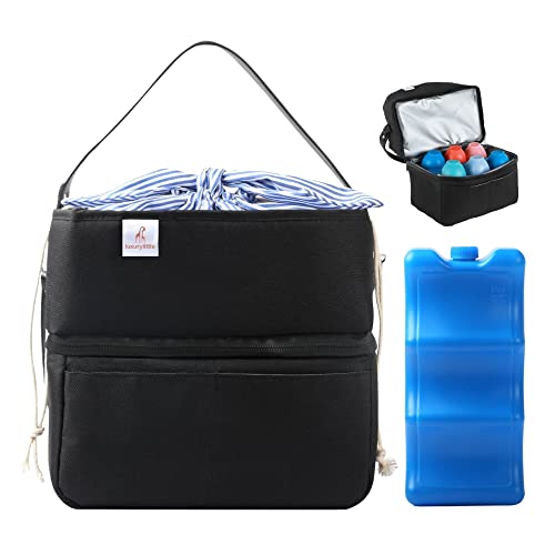 Luxury Little Breast Milk Cooler Bag With Ice Pack Fits 6 Baby Bottles Black